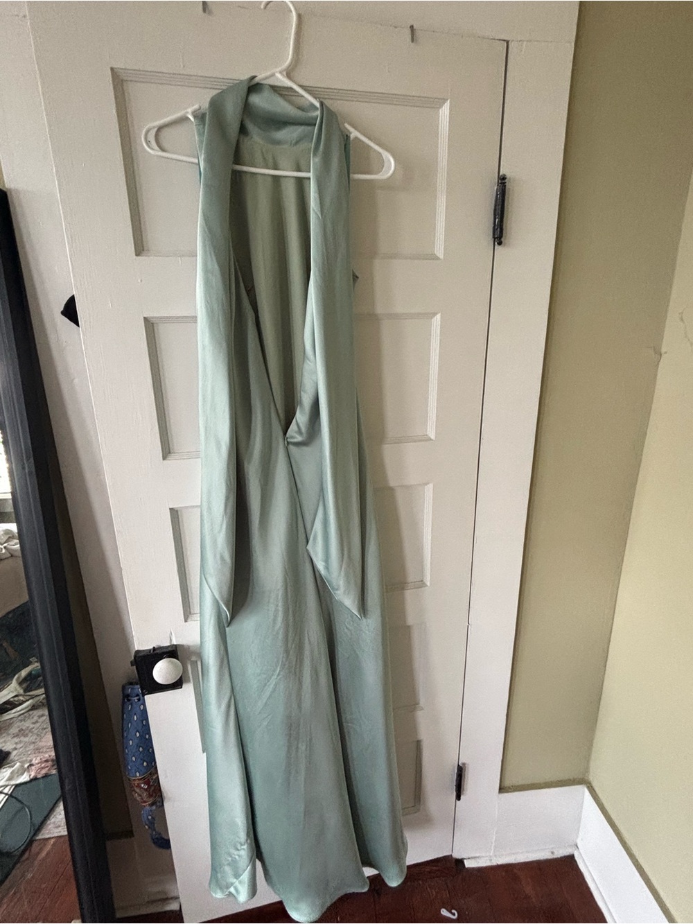 Xscape Seafoam Green Satin High-Neck Maxi Dress - Picture 4 of 7
